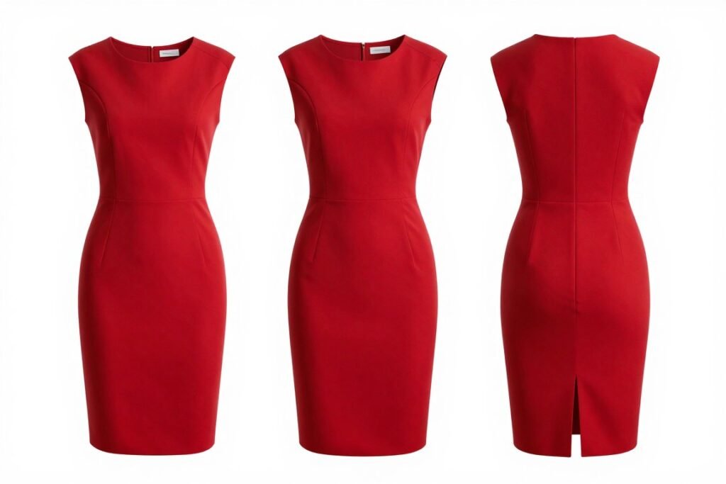 Vibrant red graduation dress with structured silhouette