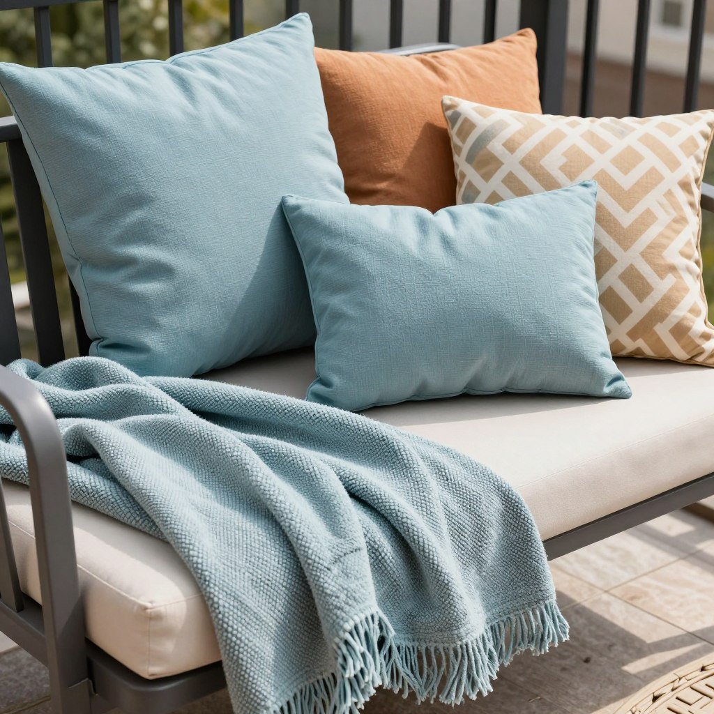 Weather-resistant textiles on small balcony furniture Weather-resistant textiles on small balcony furniture
