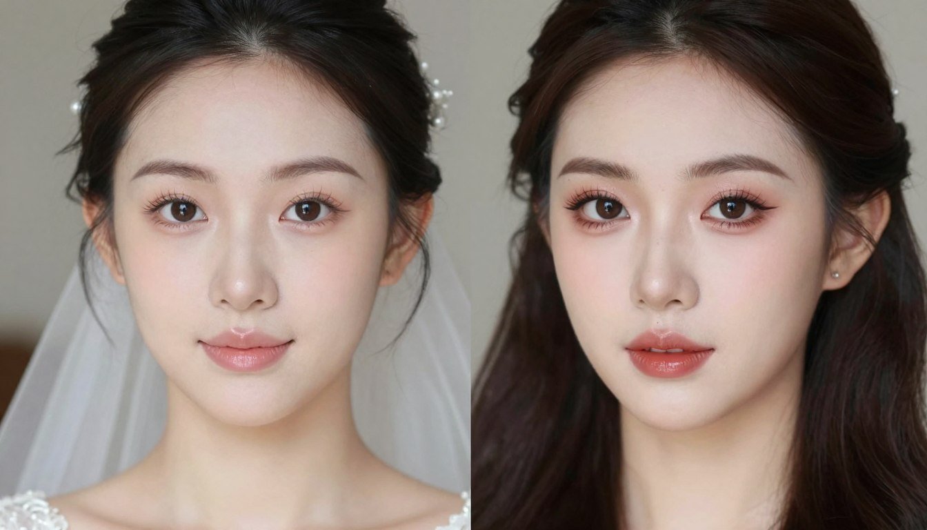 Wedding guest makeup considerations showing day vs evening wedding makeup looks side by side