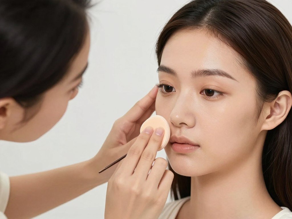 Wedding guest makeup tutorial showing base application with foundation and concealer