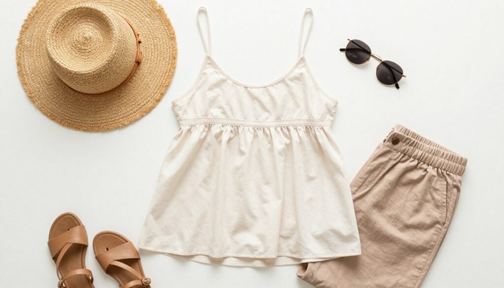 Weekend getaway outfit with versatile babydoll top that can be dressed up or down