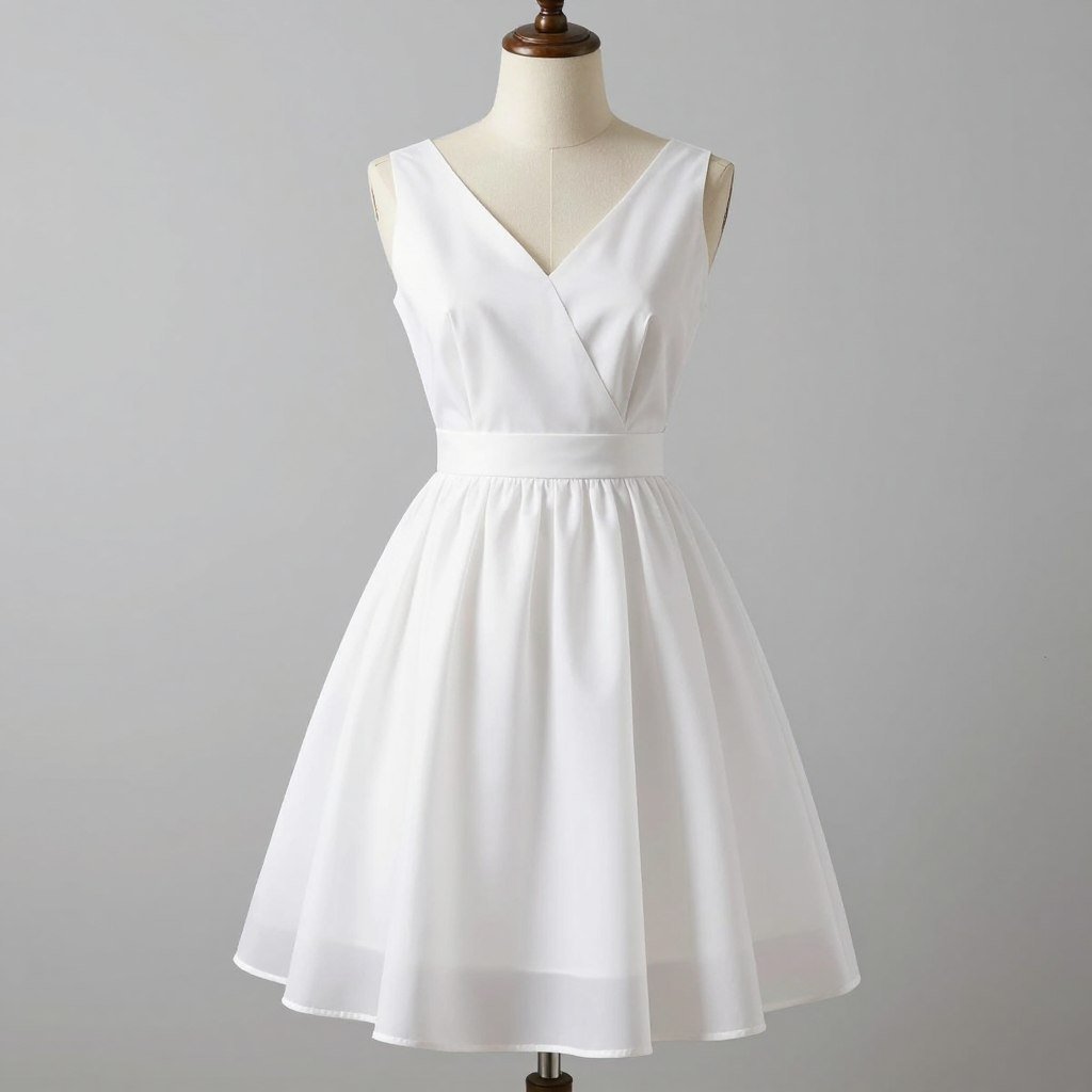 White babydoll dress style recommended for apple-shaped body types