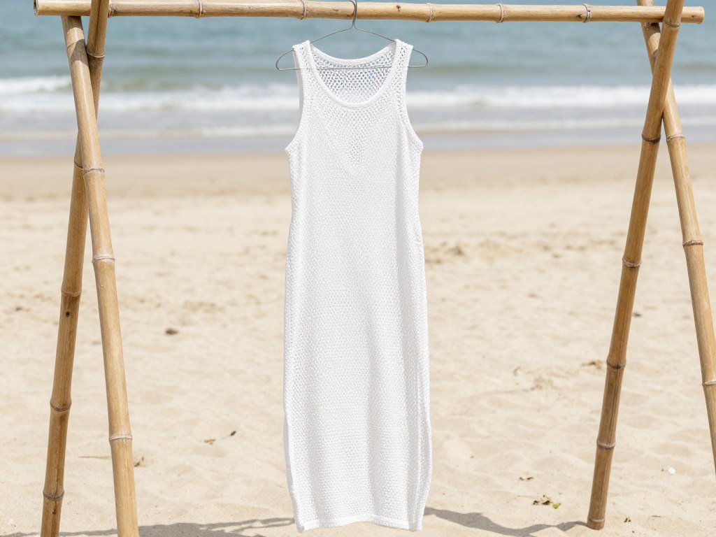 White crochet maxi dress used as beach cover-up