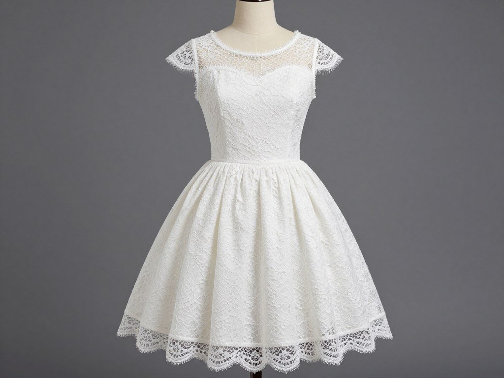 White lace graduation dress with scalloped hem