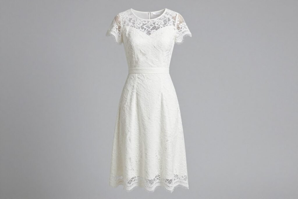 White lace midi graduation dress with delicate details