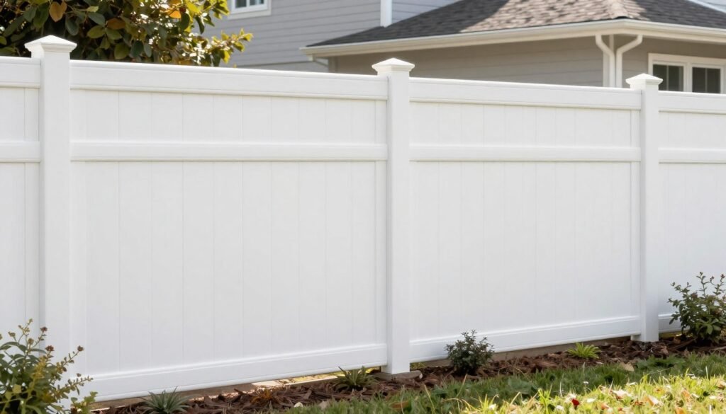 White vinyl privacy fence panels creating a clean, maintenance-free boundary