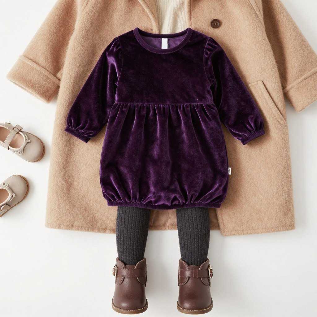 Winter babydoll dress in velvet with tights and boots
