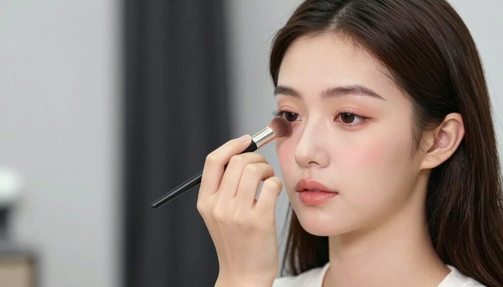 Woman demonstrating babydoll makeup application tips