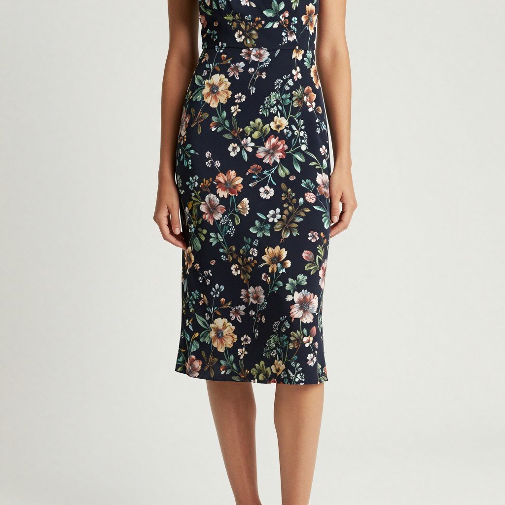 Woman in a floral midi dress showing its versatile tea-length hemline