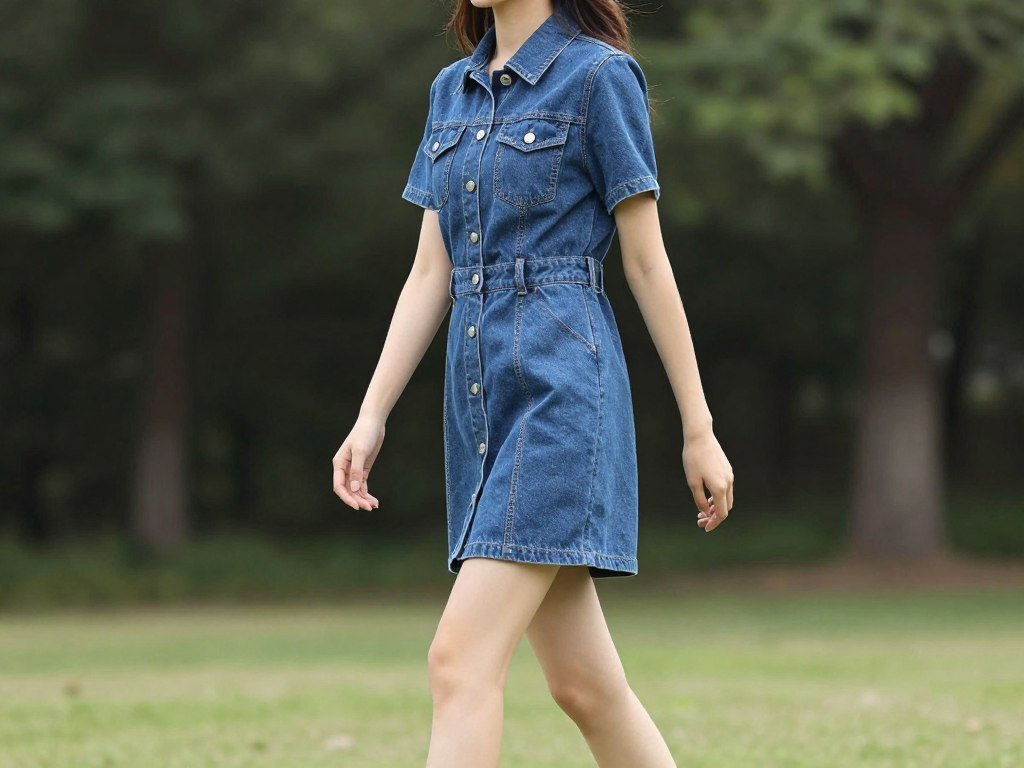 Woman in denim short summer dress