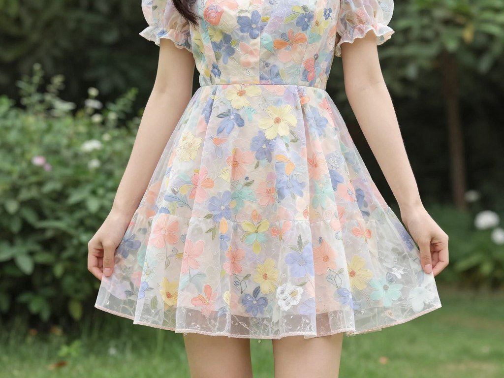 Woman in dressy short summer dress for garden party
