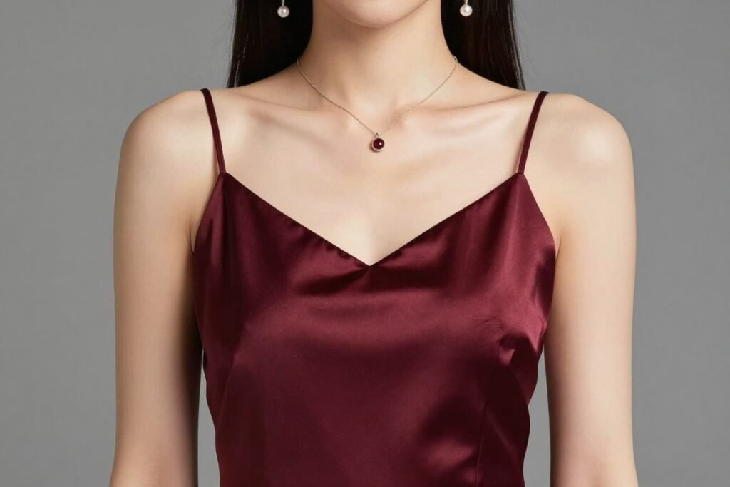 Woman in satin slip dress styled for cocktail wedding attire