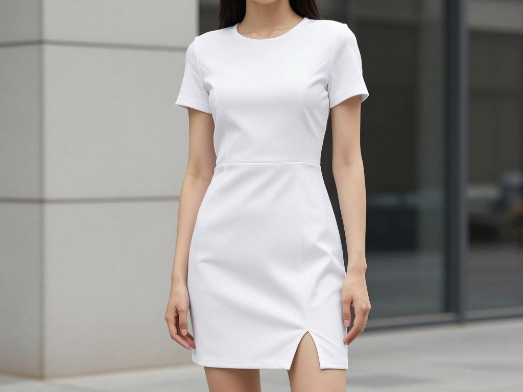 Woman in structured white short summer dress