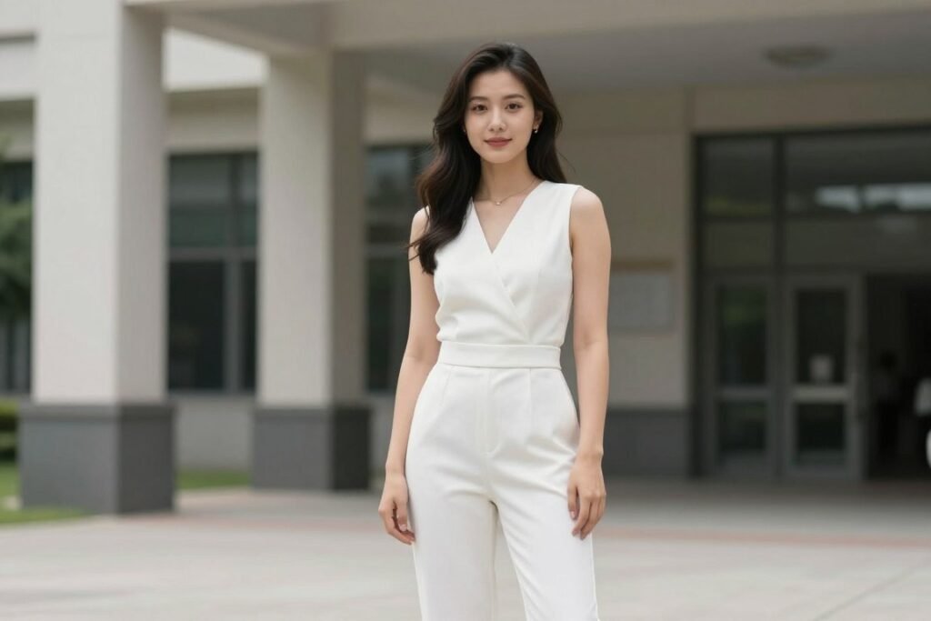 Woman wearing an elegant jumpsuit for graduation