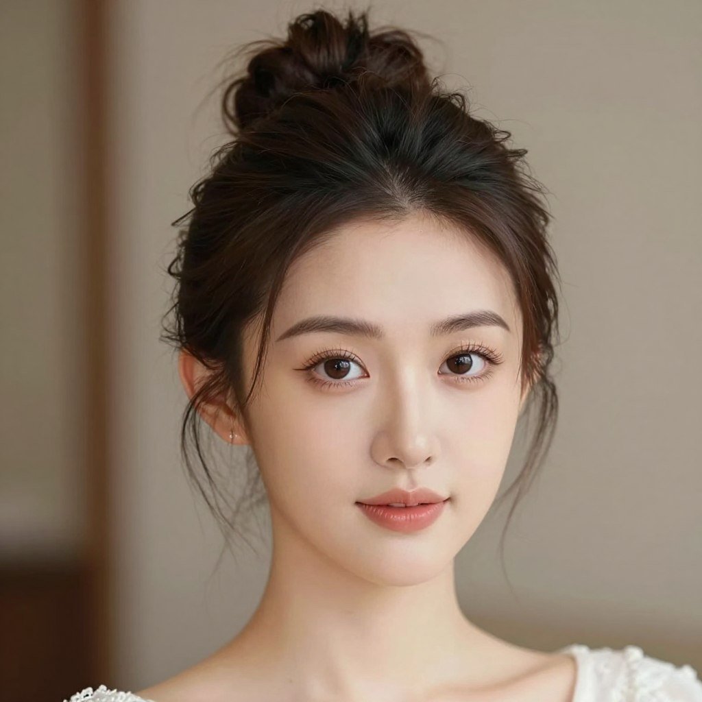 Woman with a romantic topknot hairstyle for wedding guests