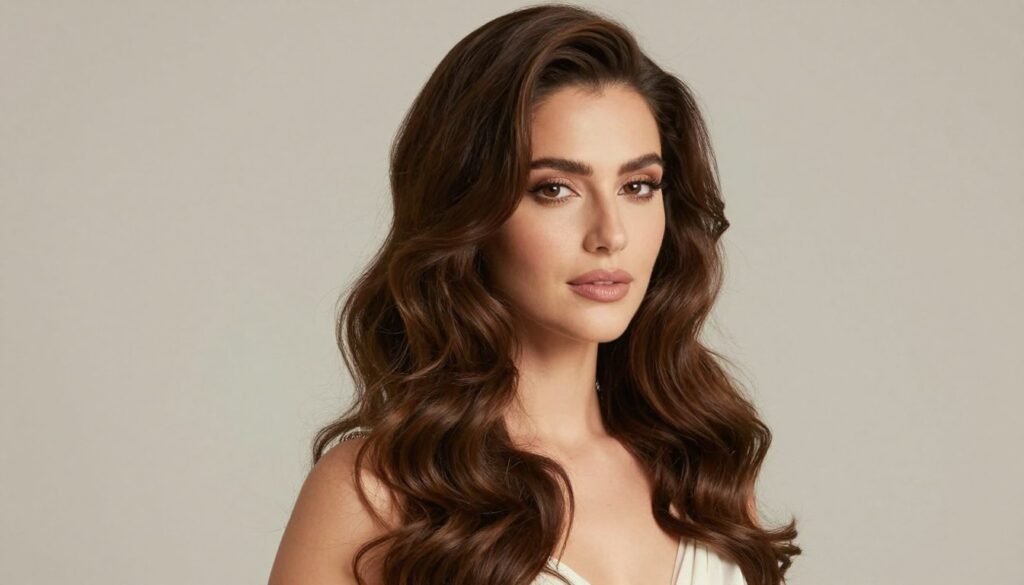 Woman with glamorous loose waves for wedding guest hair