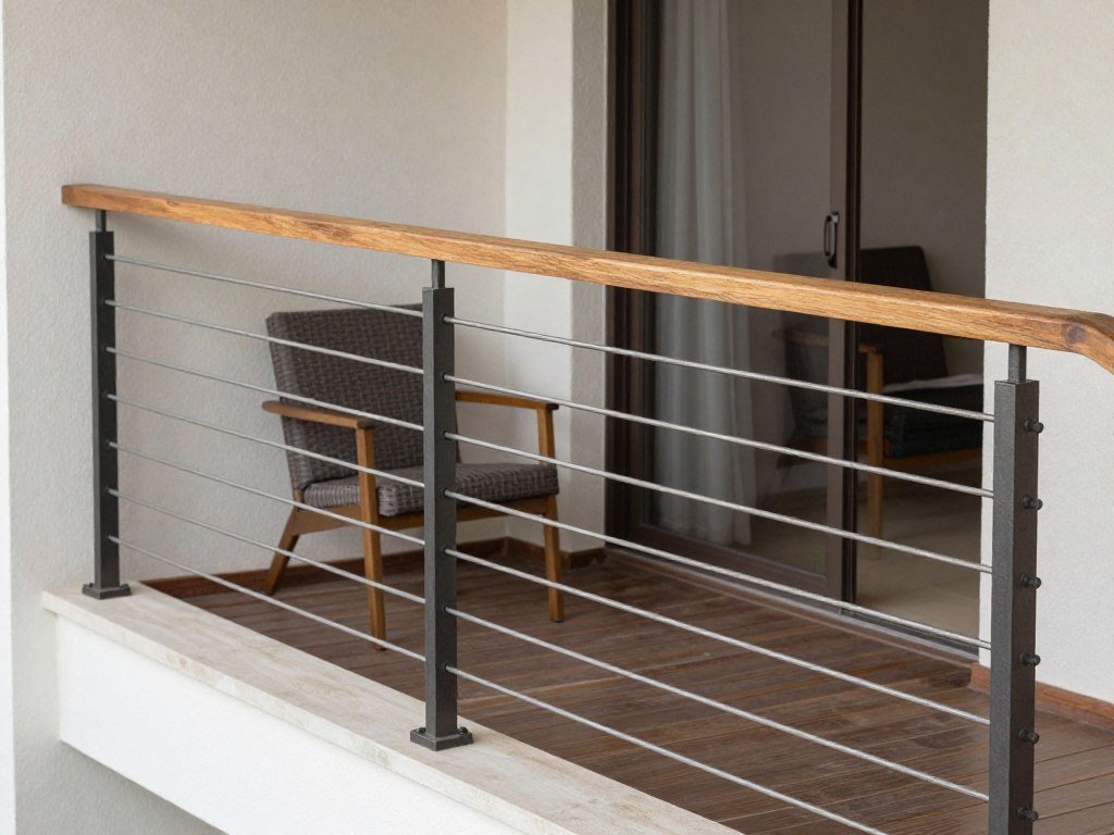 Wood and metal mixed material balcony railing design