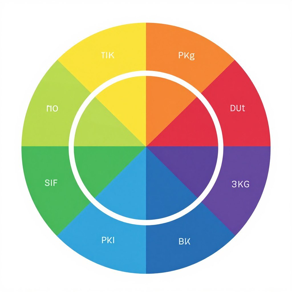 A color wheel diagram showing different color relationships for planter design including complementary, analogous, and triadic color schemes