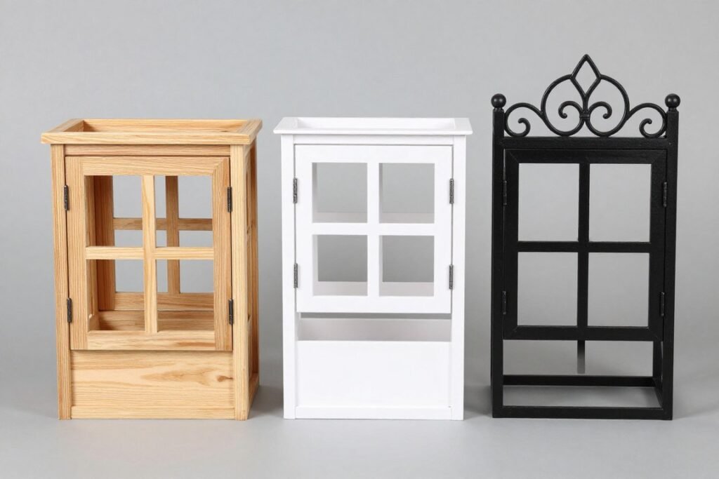 A comparison of three window planter boxes made of different materials: wood, PVC, and metal A comparison of three window planter boxes made of different materials: wood, PVC, and metal