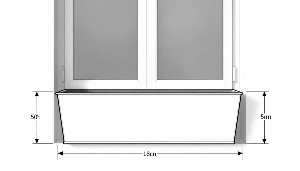 A diagram showing proper window box measurements and proportions relative to a window A diagram showing proper window box measurements and proportions relative to a window
