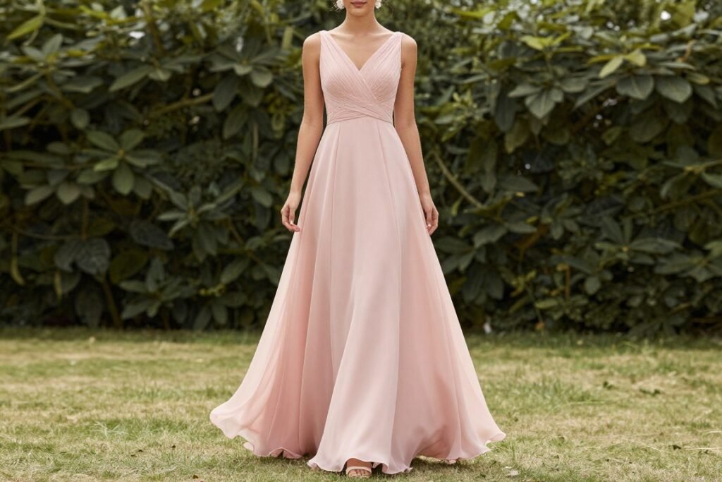 A-line chiffon bridesmaid dress flattering silhouette