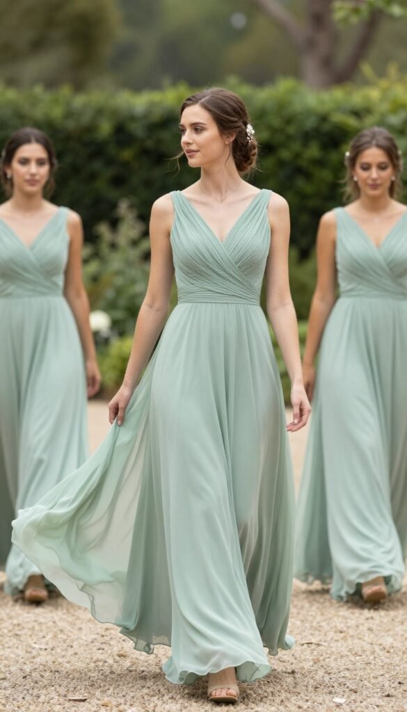 A-line chiffon bridesmaid dress movement outdoor