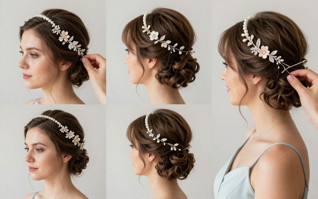 Accessorized short bridesmaid hairstyle with decorative elements Accessorized short bridesmaid hairstyle with decorative elements