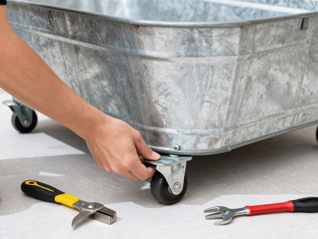 Adding casters to the bottom of a large galvanized tub planter