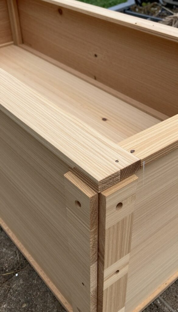 Adding the second row of boards to the planter box structure