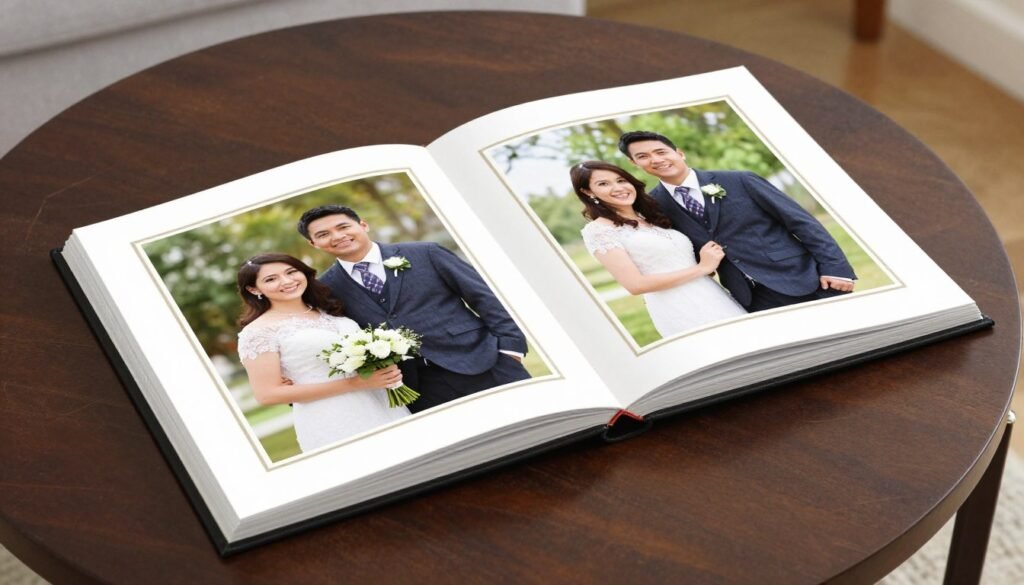 Anniversary photo album displayed on coffee table Anniversary photo album displayed on coffee table
