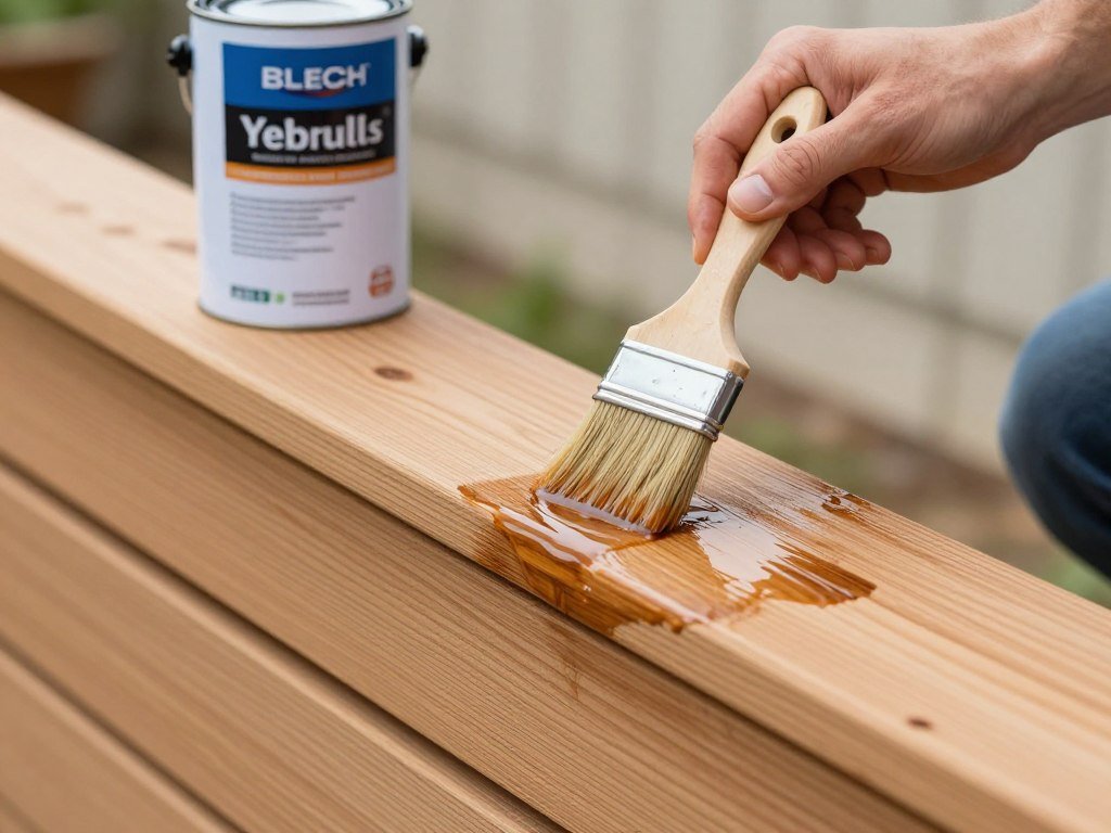 Applying wood sealer to a cedar planter box Applying wood sealer to a cedar planter box