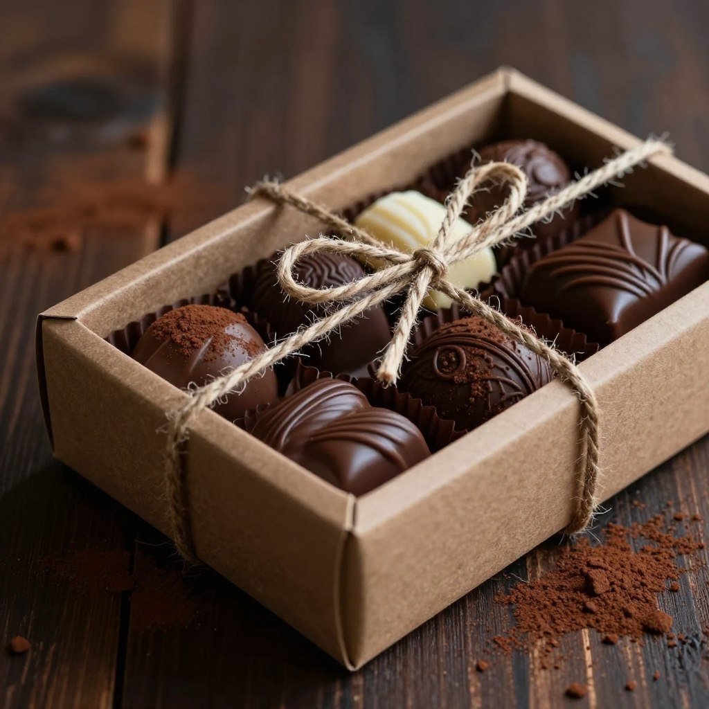Artisan chocolates in simple gift box