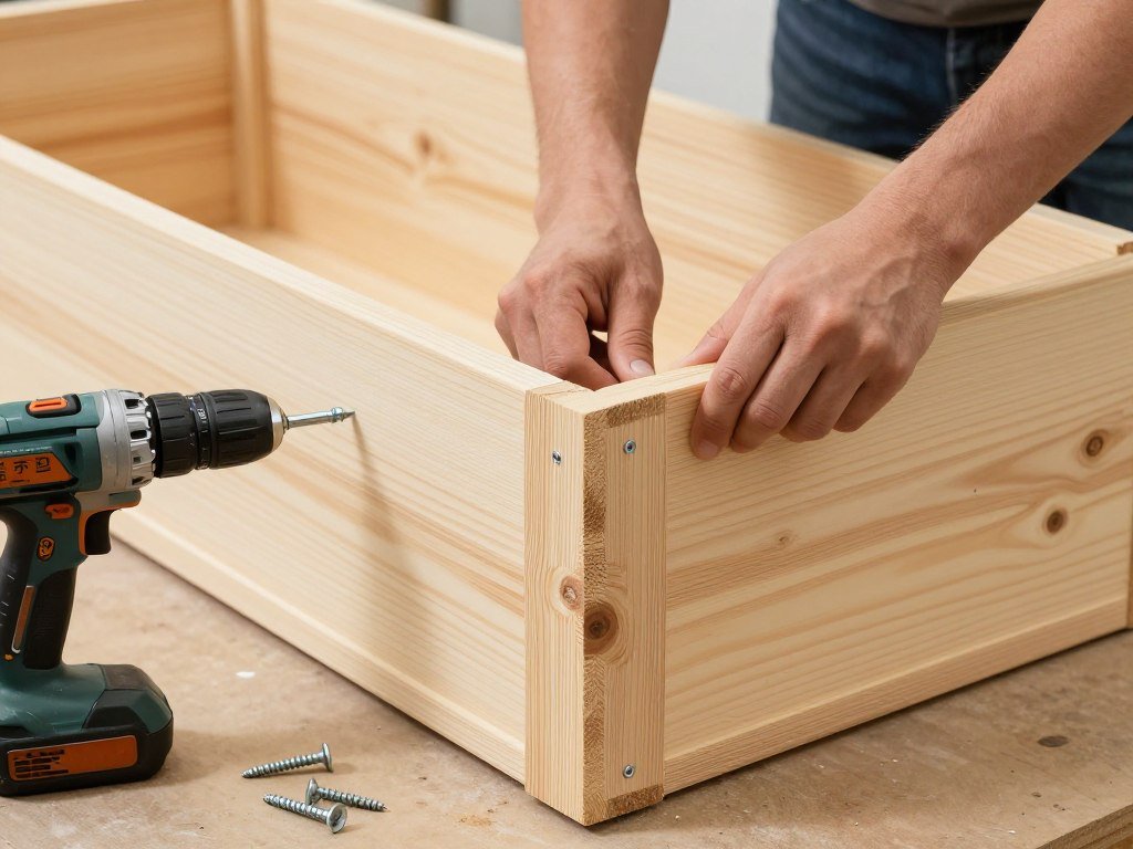 Assembling the cedar planter frame with corner posts Assembling the cedar planter frame with corner posts