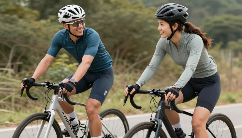 Athletic couple with sports equipment for hobby-themed save the date photo