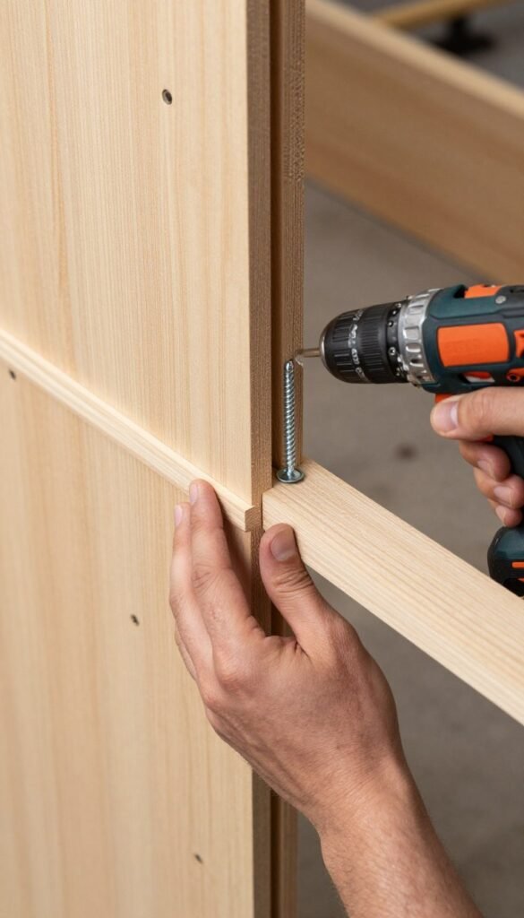 Attaching the first row of side panels to the corner supports