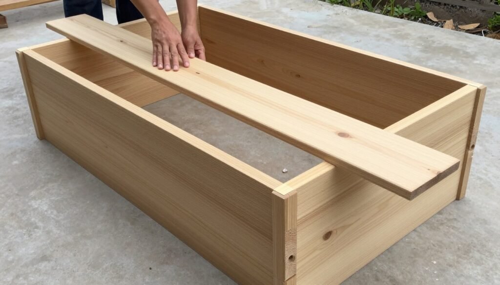 Attaching the long sides to complete a raised planter box frame