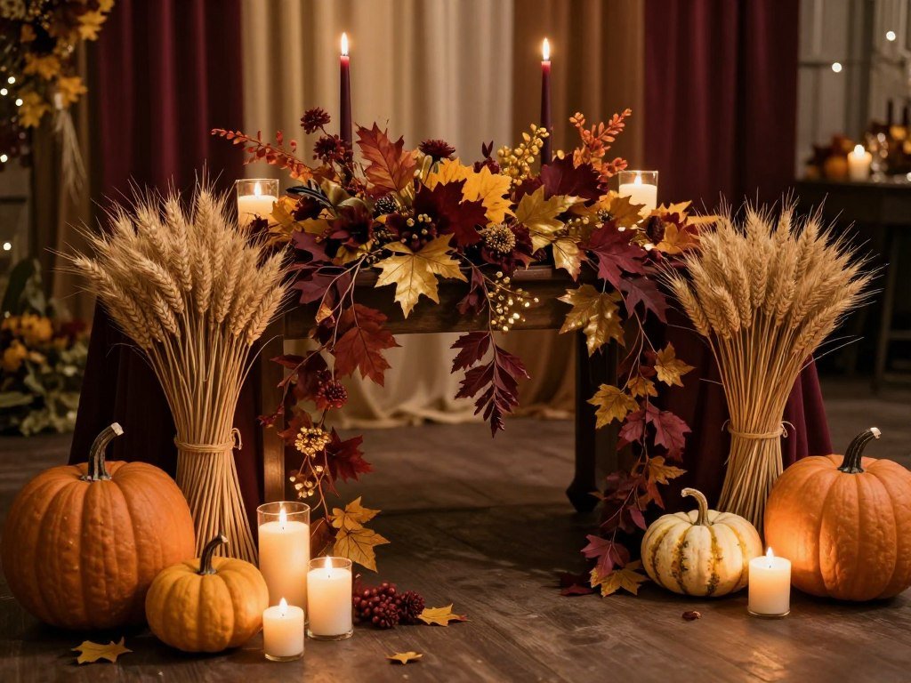 Autumn wedding with rich jewel tones and fall foliage