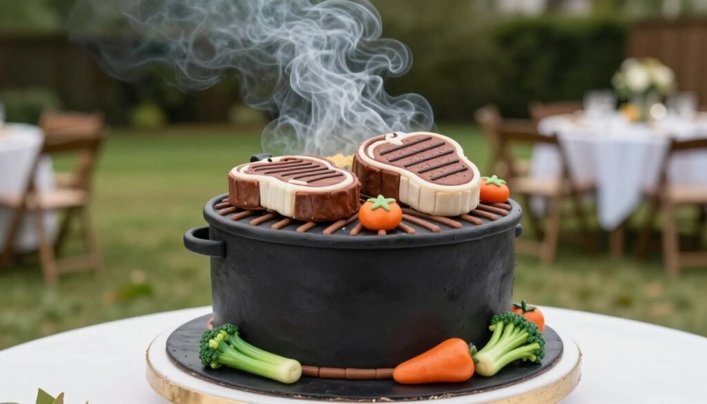 BBQ grill grooms cake with food details