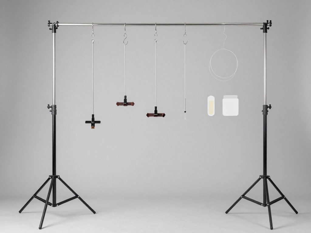 Backdrop stand and hardware for securing decorations Backdrop stand and hardware for securing decorations