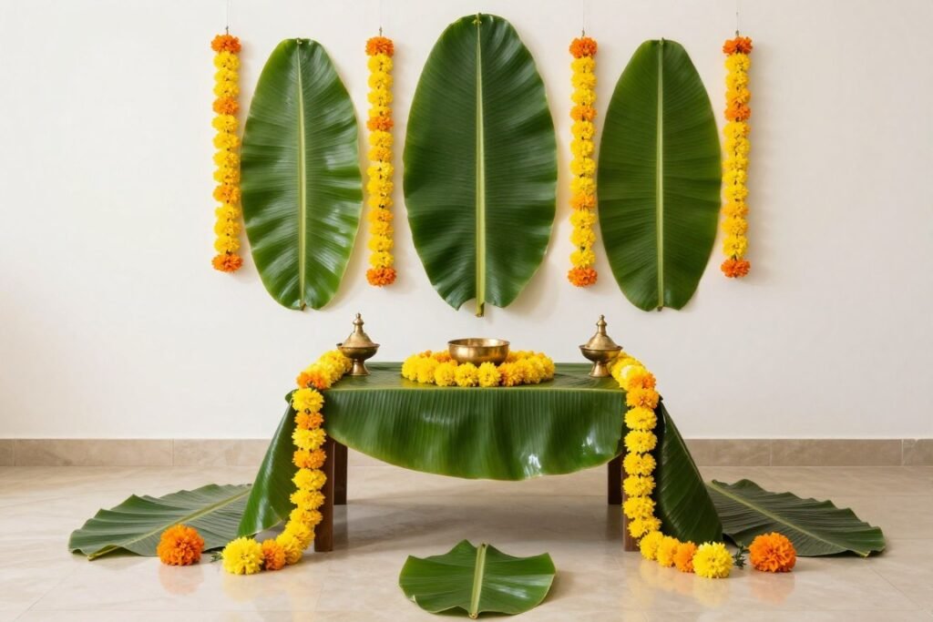 Banana leaf decorations for haldi ceremony