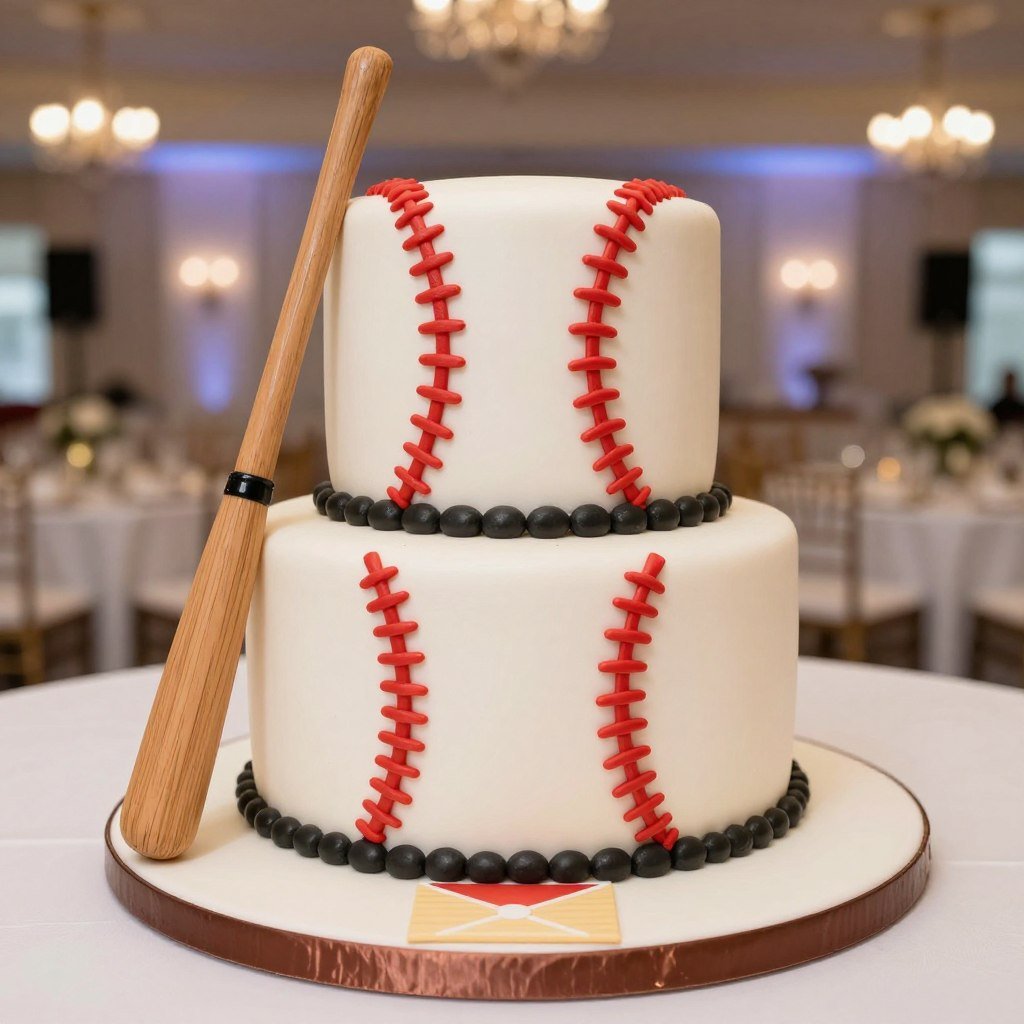 Baseball grooms cake with realistic stitching detail