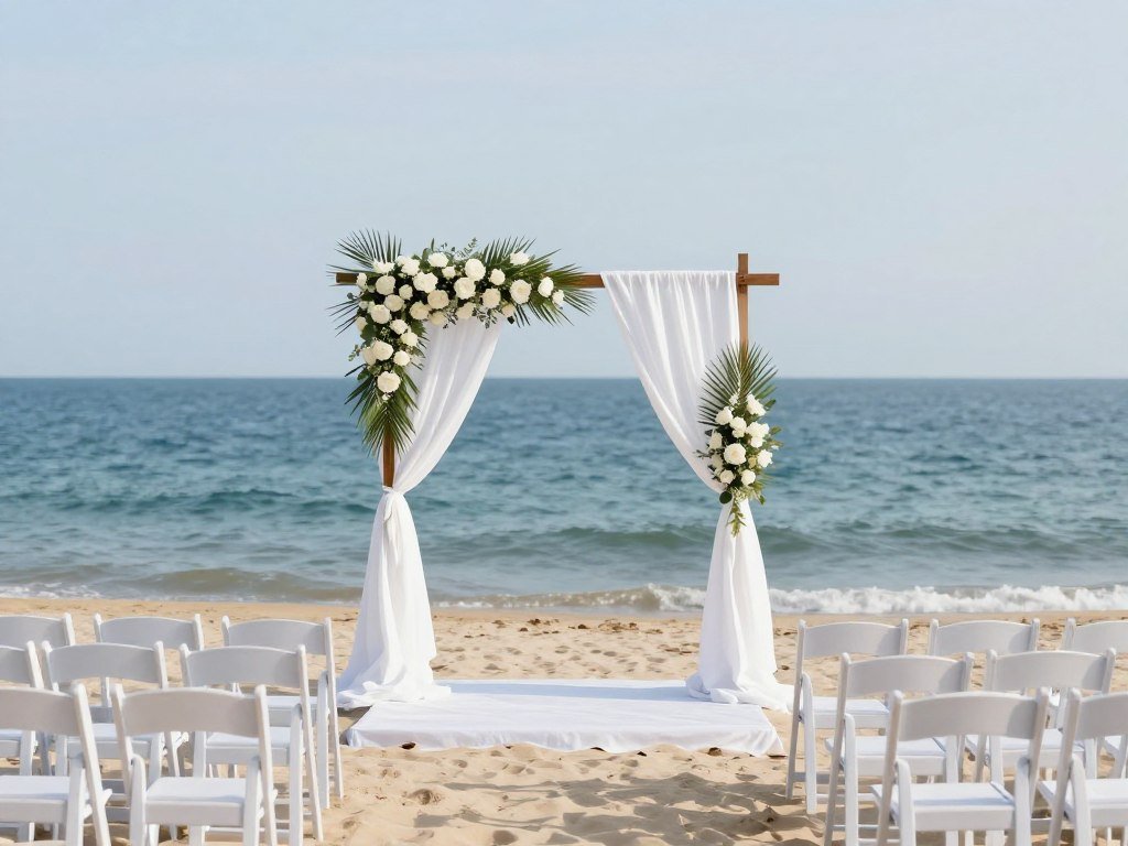 Beach arch decoration wedding with perfect ocean backdrop placement
