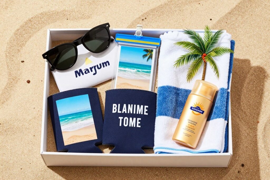 Beach themed bachelor party groomsmen proposal box contents