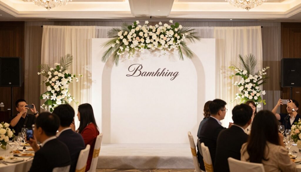 Beautiful completed backdrop decoration at an elegant event Beautiful completed backdrop decoration at an elegant event