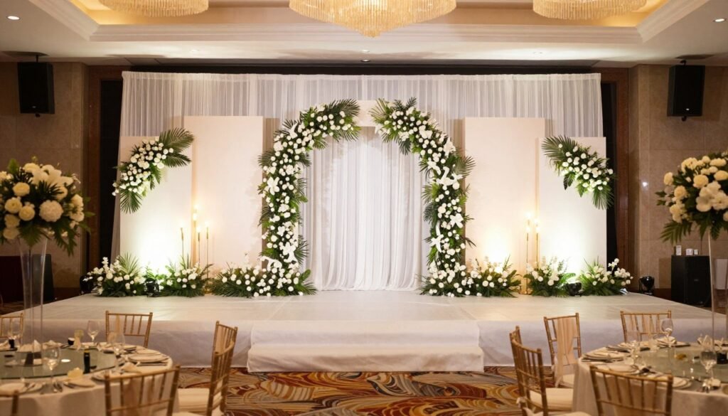 Beautiful event space with stunning backdrop decoration as the focal point