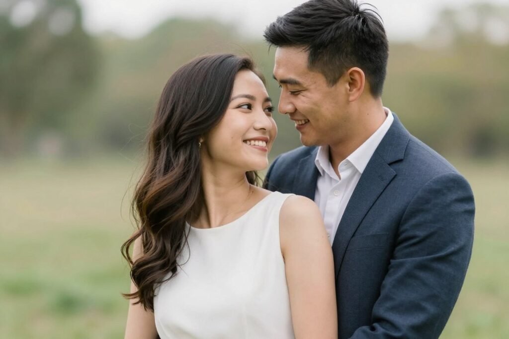 Beautiful final save the date photo of happy engaged couple