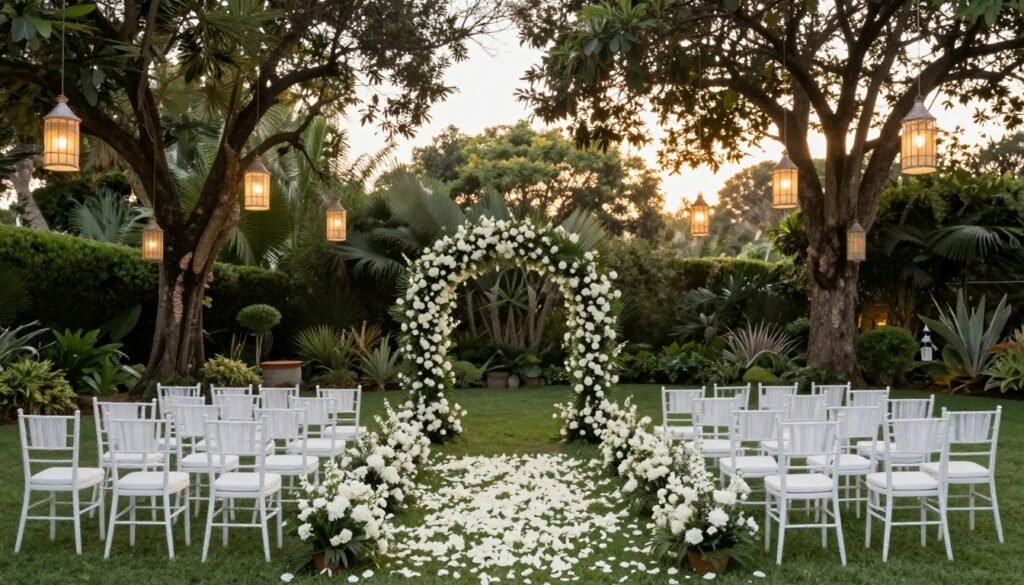 Beautiful outdoor garden wedding with natural decorations