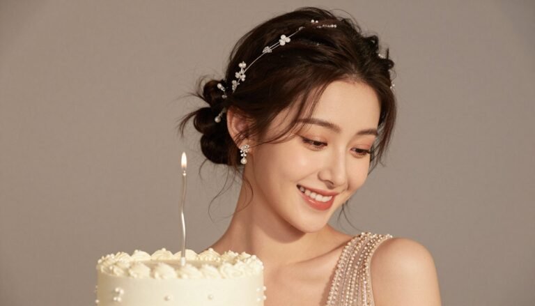 Beautiful woman with elegant birthday hairstyle wearing a sparkly dress