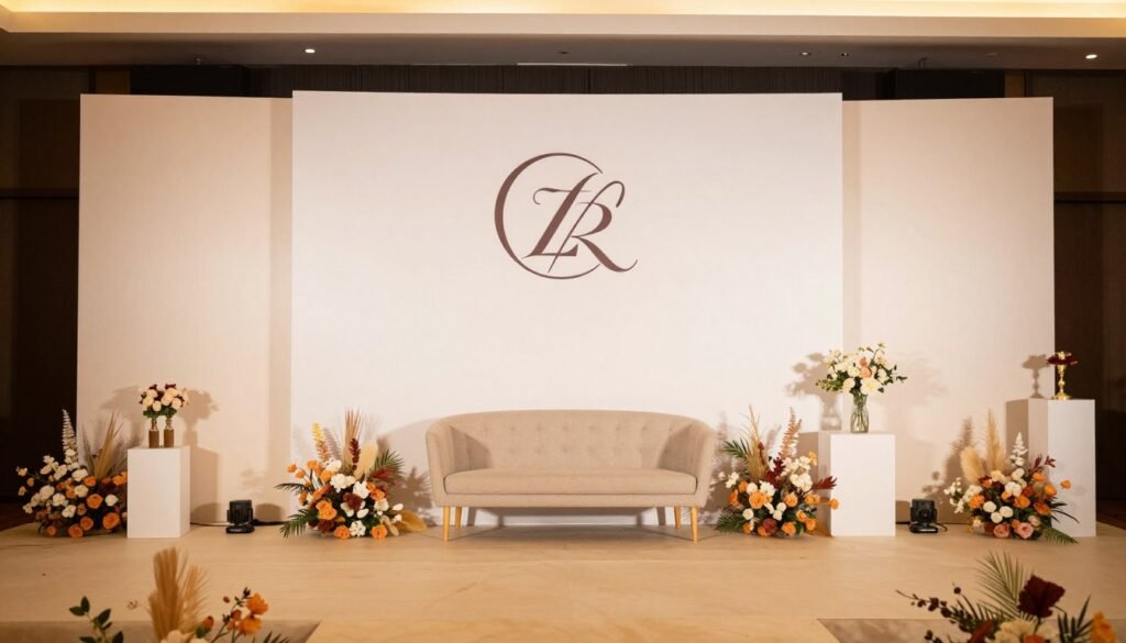 Beautifully styled area around a backdrop with complementary decor Beautifully styled area around a backdrop with complementary decor
