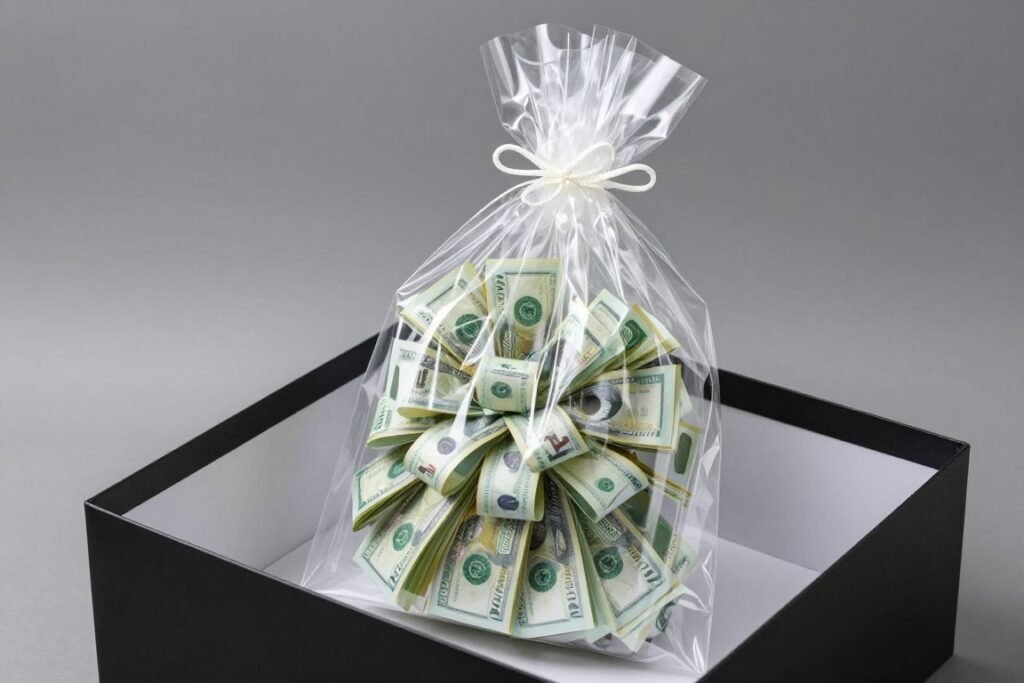 Beautifully wrapped money bouquet with gift presentation